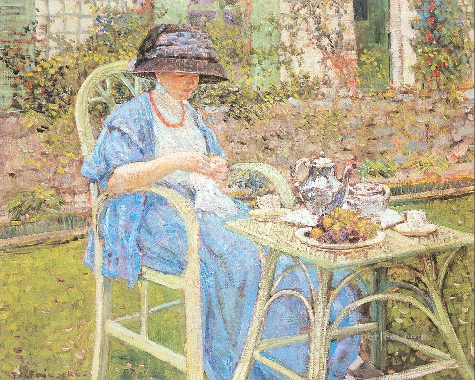 庭園での朝食 印象派の女性たち フレデリック・カール・フリーセケ油絵